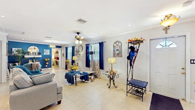 5637 SW 40th St, West Park, FL 33023 - living area with ornamental molding, recessed lighting, and light tile patterned flooring