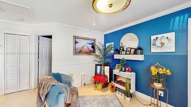 5637 SW 40th St, West Park, FL 33023 - sitting room with crown molding, tile patterned flooring, and attic access
