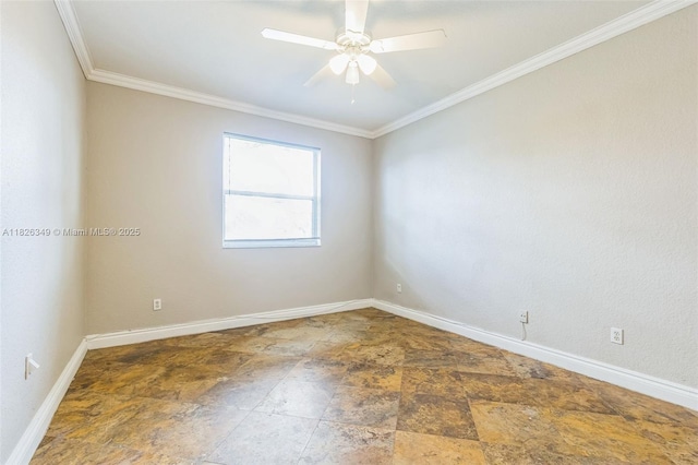 12986 SW 21st St, Miramar, FL 33027 - empty room featuring crown molding, stone finish flooring, and ceiling fan