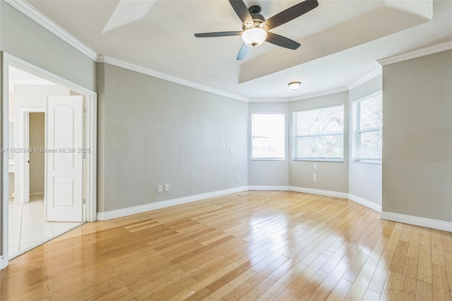 12986 SW 21st St, Miramar, FL 33027 - empty room with ceiling fan, light wood-style floors, and crown molding