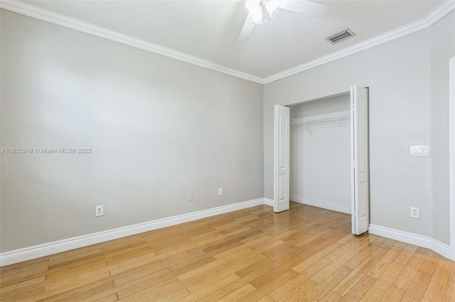 12986 SW 21st St, Miramar, FL 33027 - unfurnished bedroom with light wood-style floors, ornamental molding, a ceiling fan, and a closet