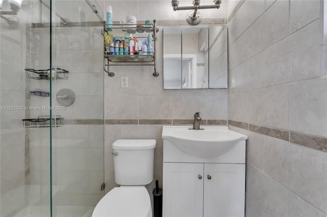 7540 Simms St, Hollywood, FL 33024 - full bathroom featuring tile walls, a stall shower, and vanity