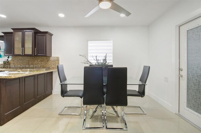 14855 SW 297th Ter, Homestead, FL 33033 - dining area featuring light tile patterned floors, a ceiling fan, and recessed lighting