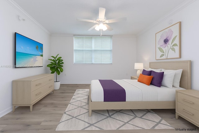 1919 Van Buren St Unit 205A, Hollywood, FL 33020 - bedroom with crown molding, light wood-style flooring, and a ceiling fan