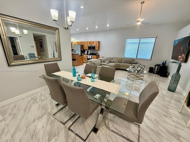 17673 SW 19th St, Miramar, FL 33029 - dining room featuring light marble finish floors, a chandelier, recessed lighting, and ceiling fan