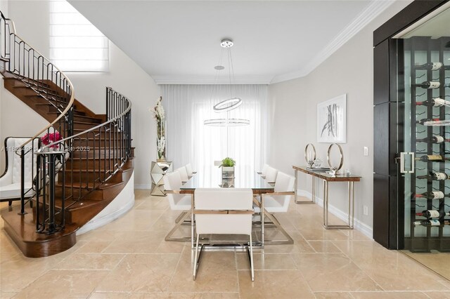 17866 Lake Azure Way, Boca Raton, FL 33496 - dining area with stairs, plenty of natural light, and ornamental molding