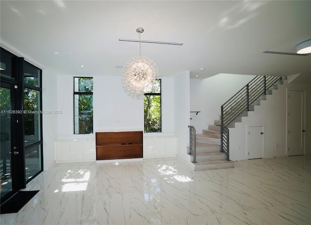 3313 Percival Ave Unit 3313, Miami, FL 33133 - entryway with stairs, marble tiled flooring, and a chandelier