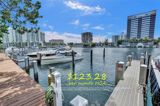 7930 E Dr Unit 1806, North Bay Village, FL 33141 - dock area featuring a water view and a view of city