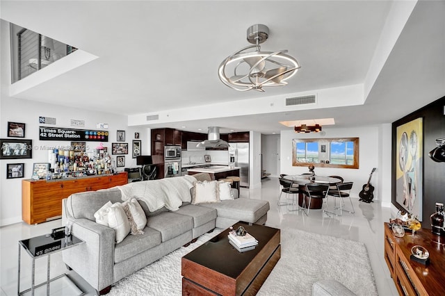 7930 E Dr Unit 1806, North Bay Village, FL 33141 - living room featuring a chandelier and light tile patterned floors