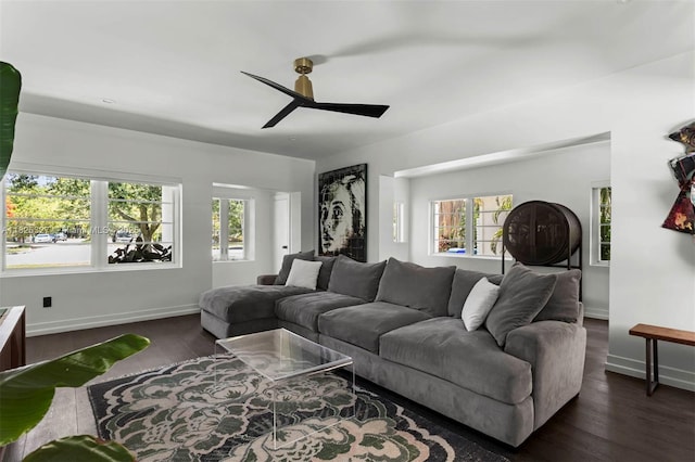 600 NE 55th Ter, Miami, FL 33137 - living room with plenty of natural light, dark wood-type flooring, and ceiling fan