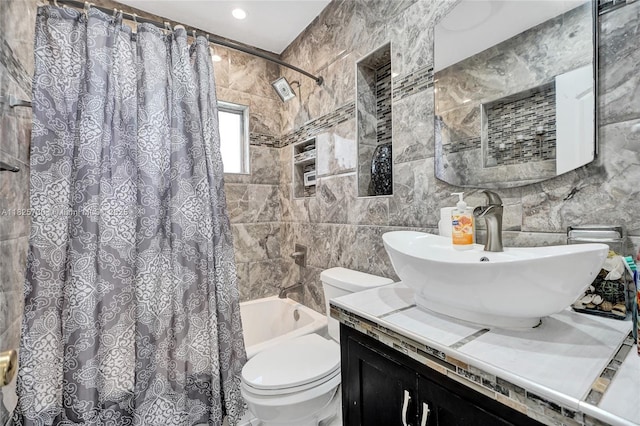 17415 NW 27th Ct, Miami Gardens, FL 33056 - bathroom featuring tile walls, vanity, and shower / bath combo