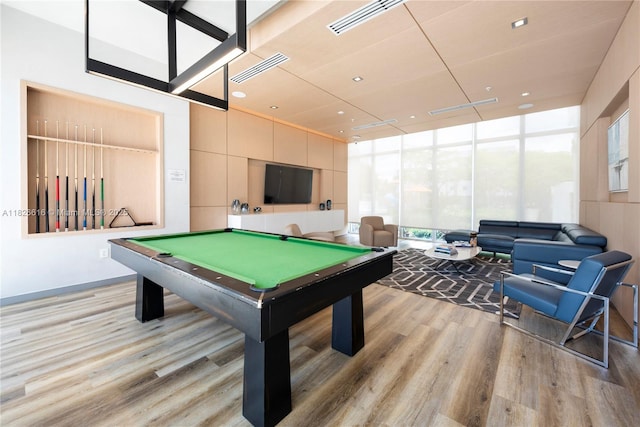 10260 NW 63rd Ter Unit 208, Doral, FL 33178 - playroom featuring wood finished floors, a wall of windows, billiards table, and recessed lighting