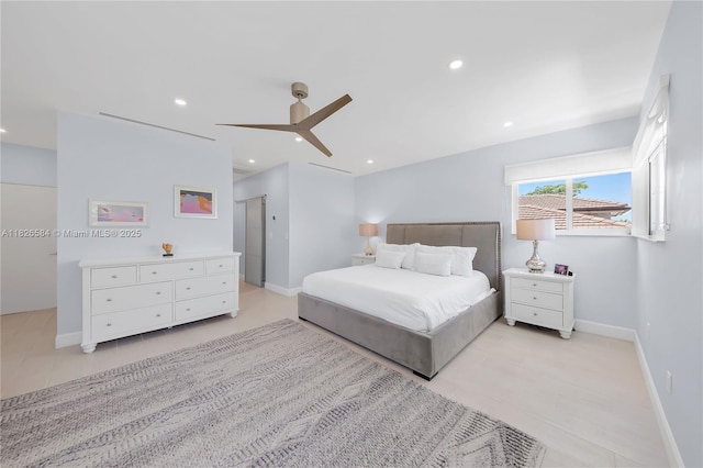 2010 NE 122nd Rd, North Miami, FL 33181 - bedroom featuring recessed lighting, a ceiling fan, and light tile patterned flooring