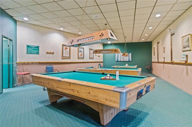 1100 Colony Point Cir Unit 504, Pembroke Pines, FL 33026 - rec room with carpet flooring, recessed lighting, billiards, and a paneled ceiling