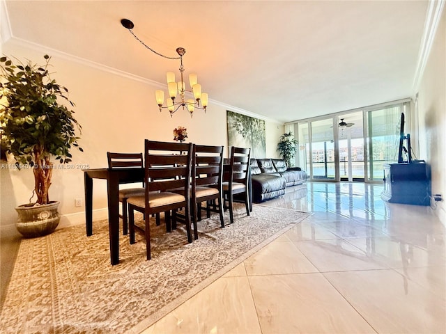 6404 Coral Lake Dr Unit 104, Margate, FL 33063 - dining room with ornamental molding, a chandelier, and floor to ceiling windows