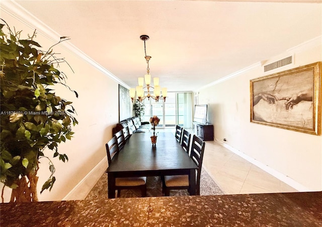 6404 Coral Lake Dr Unit 104, Margate, FL 33063 - tiled dining room featuring a chandelier and crown molding