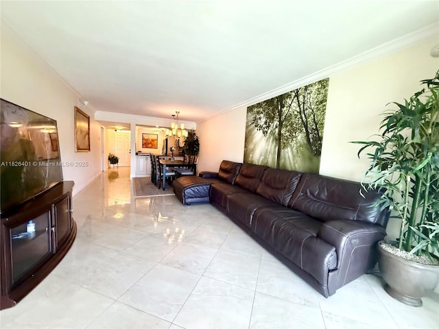6404 Coral Lake Dr Unit 104, Margate, FL 33063 - living room featuring ornamental molding and a chandelier