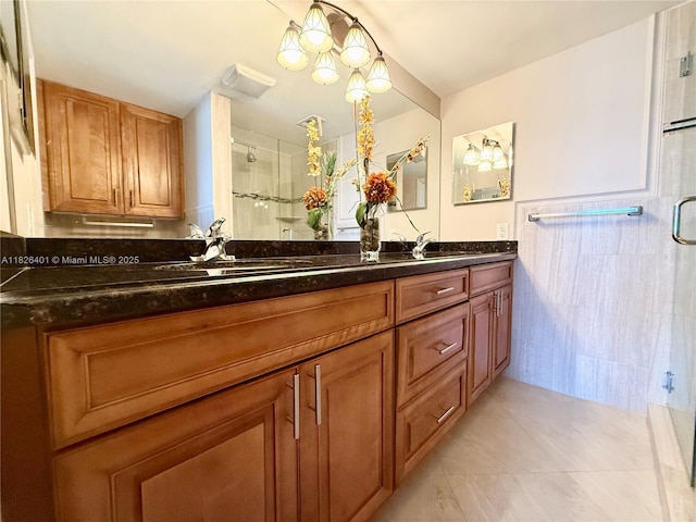 6404 Coral Lake Dr Unit 104, Margate, FL 33063 - bathroom with a stall shower, double vanity, and tile patterned flooring