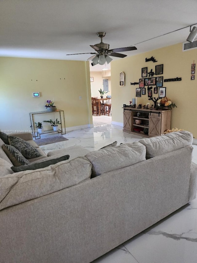 6311 NW 71st Ave, Tamarac, FL 33321 - living area featuring marble finish flooring and a ceiling fan