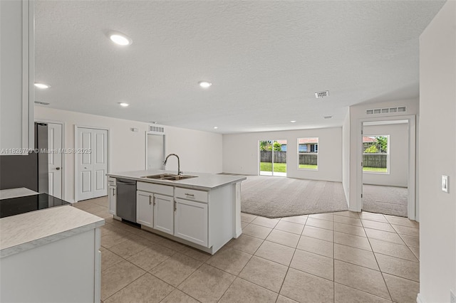 1230 Waterford, Palm Bay, FL 32909 - kitchen with dishwasher, a textured ceiling, white cabinets, light countertops, and open floor plan