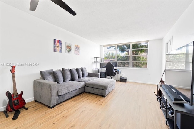 9481 Evergreen Pl Unit 206, Davie, FL 33324 - living area with light wood-type flooring, an office area, and ceiling fan