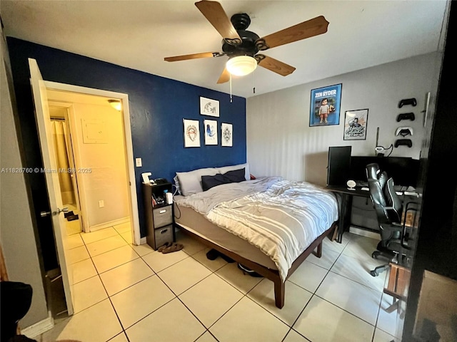 8325 SW 72nd Ave Unit 214C, Miami, FL 33143 - bedroom with a desk, light tile patterned flooring, and ceiling fan