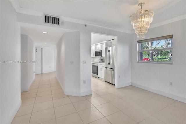 13800 SW 5th Ct Unit 101M, Pembroke Pines, FL 33027 - hall featuring a chandelier, ornamental molding, light tile patterned flooring, and recessed lighting