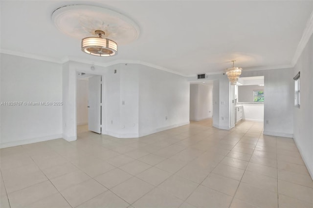 13800 SW 5th Ct Unit 101M, Pembroke Pines, FL 33027 - spare room featuring a chandelier, ornamental molding, and light tile patterned floors