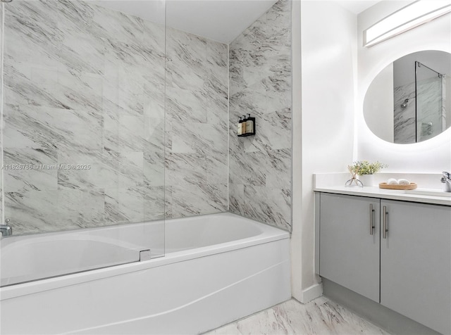 2889 Mcfarlane Rd Unit 1908, Miami, FL 33133 - bathroom featuring vanity, marble look tile flooring, and shower / bath combination