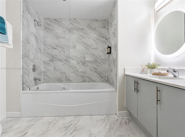 2889 Mcfarlane Rd Unit 1908, Miami, FL 33133 - bathroom with vanity,  shower combination, and marble look tile flooring