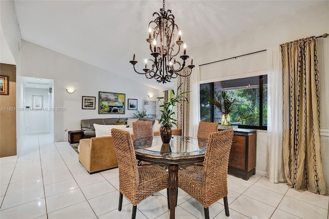 10030 SW 8th St, Pembroke Pines, FL 33025 - dining area featuring light tile patterned floors, lofted ceiling, and a chandelier