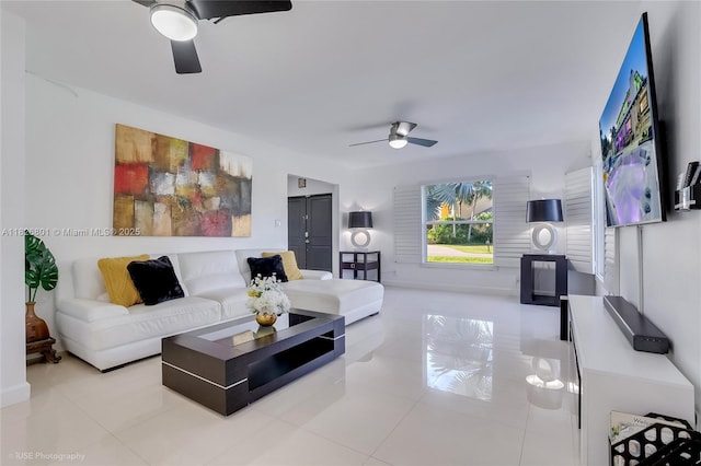 12220 Tara Dr, Plantation, FL 33325 - living area featuring a ceiling fan and tile patterned flooring