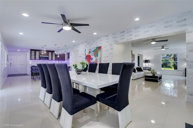 12220 Tara Dr, Plantation, FL 33325 - dining space featuring a ceiling fan, light tile patterned flooring, and recessed lighting