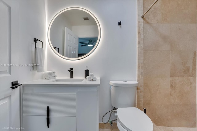 12220 Tara Dr, Plantation, FL 33325 - bathroom with vanity, a ceiling fan, and tiled shower