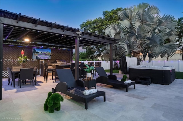 12220 Tara Dr, Plantation, FL 33325 - fenced backyard with a hot tub, a patio, and a pergola