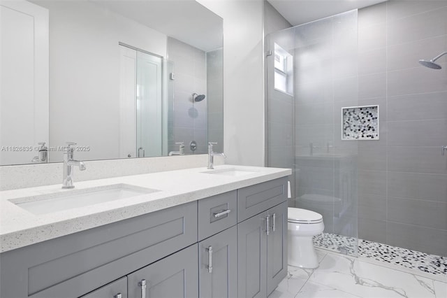 525 El Prado, West Palm Beach, FL 33405 - full bath with tiled shower, double vanity, and marble finish flooring