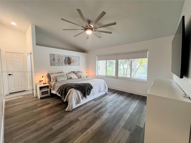1732 SW 103rd Ln, Davie, FL 33324 - bedroom featuring lofted ceiling, dark wood-style floors, a ceiling fan, and recessed lighting