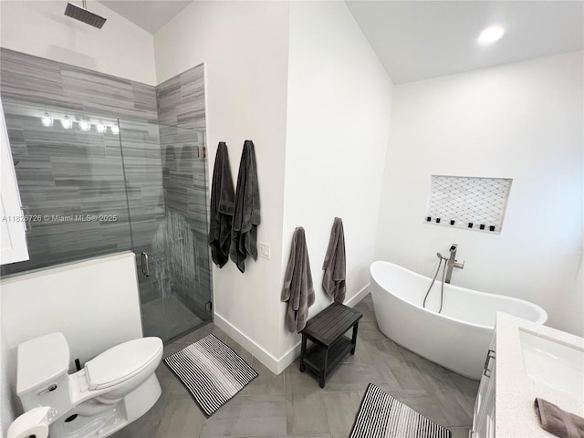 1732 SW 103rd Ln, Davie, FL 33324 - bathroom with a shower stall, a soaking tub, vanity, and vaulted ceiling