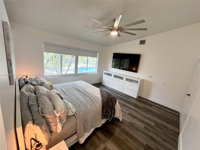 1732 SW 103rd Ln, Davie, FL 33324 - bedroom with dark wood finished floors, lofted ceiling, and a ceiling fan