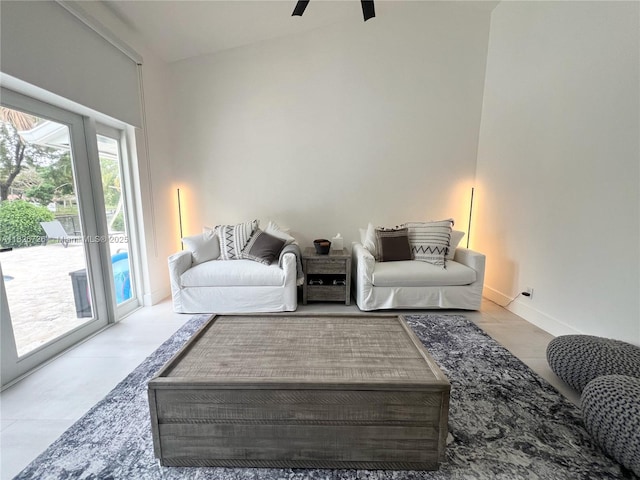 1732 SW 103rd Ln, Davie, FL 33324 - tiled living area featuring a ceiling fan