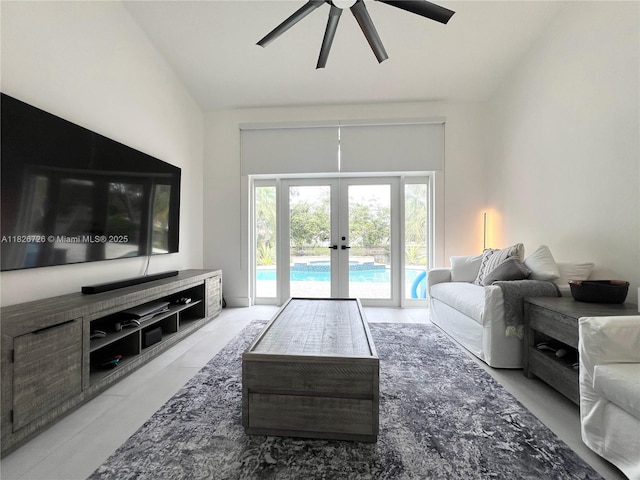1732 SW 103rd Ln, Davie, FL 33324 - living area featuring ceiling fan and french doors