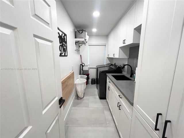 1732 SW 103rd Ln, Davie, FL 33324 - laundry room with cabinet space, separate washer and dryer, recessed lighting, and light tile patterned floors