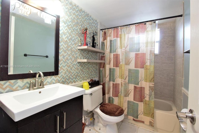 6503 Winfield Blvd Unit 111Ad, Margate, FL 33063 - full bath with wallpapered walls, shower / bath combo, vanity, and tile patterned flooring