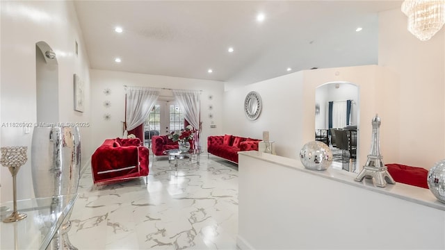 1720 SW 137th Way, Miramar, FL 33027 - living room featuring marble tiled flooring, arched walkways, recessed lighting, and french doors