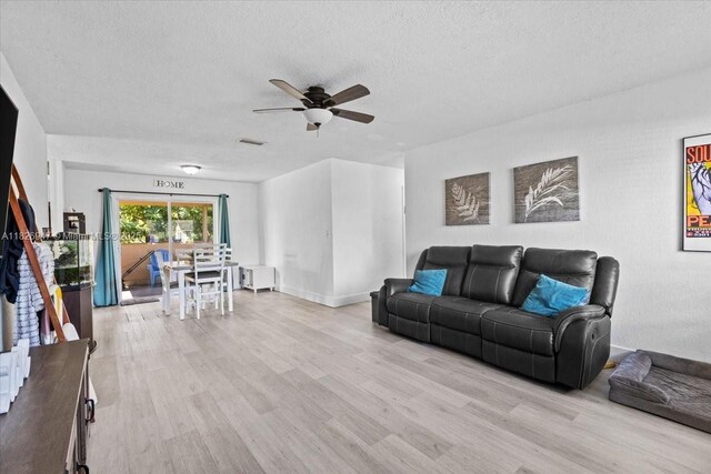 7307 SW 8th St, North Lauderdale, FL 33068 - living area with a textured ceiling, ceiling fan, wood finished floors, and radiator