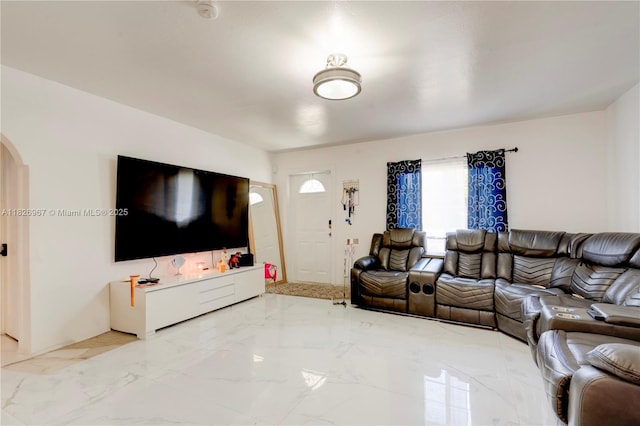 13645 NW 3rd Ave, North Miami, FL 33168 - living room with marble tiled floors and arched walkways