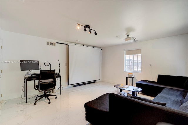 13645 NW 3rd Ave, North Miami, FL 33168 - home theater room featuring light marble finish flooring and a barn door