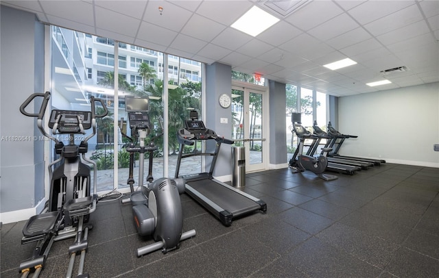 2030 S Ocean Dr Unit 227, Hallandale Beach, FL 33009 - exercise room with a drop ceiling and expansive windows