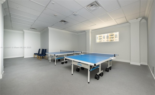 2030 S Ocean Dr Unit 227, Hallandale Beach, FL 33009 - playroom featuring crown molding, carpet, and a drop ceiling