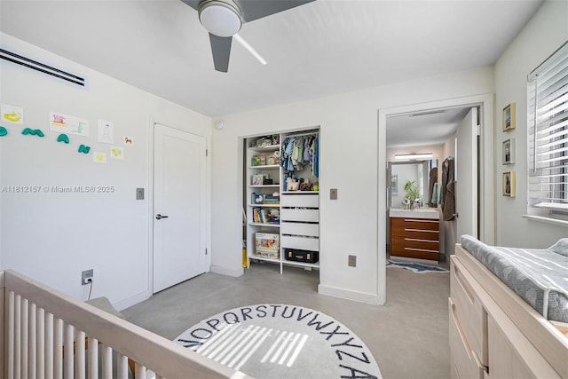 1900 Meridian Ave Unit 204, Miami Beach, FL 33139 - bedroom with ceiling fan and concrete flooring